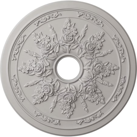 Rose and Ribbon Ceiling Medallion (Canopies up to 4"), 23 5/8"OD x 4"ID x 1 1/2"P, Ultra Pure White